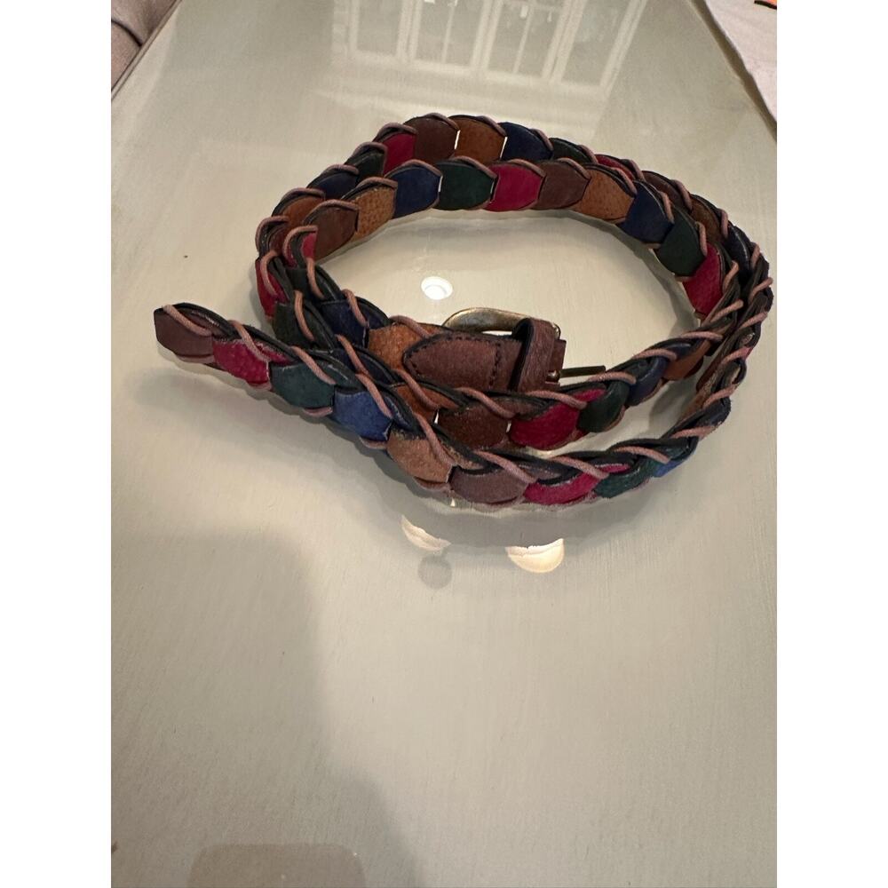 Suede‎ Leather Split Chain Belt Colorful Red Blue Green Yellow Tan Buckle 51”